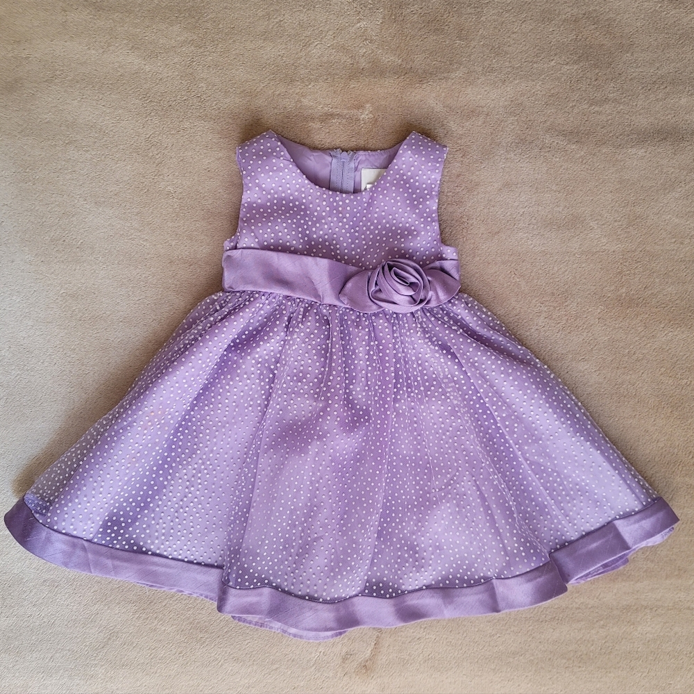Rare Editions White Polka Dot Purple Sheer Dress Size 2T